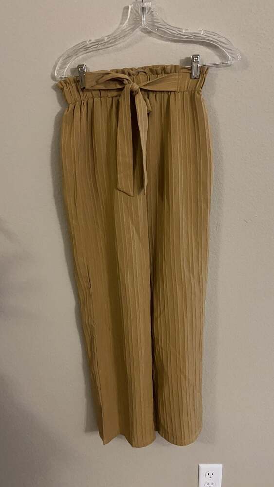 Tan Frenchy Paperbag Waist Knot Front Pants